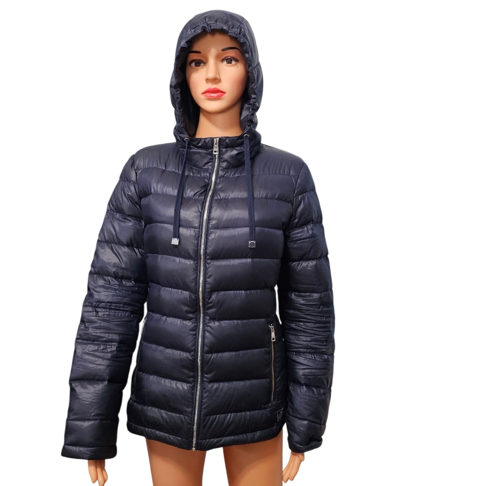 Andrew Marc Packable Lightweight Down Puffer Navy Jacket Sz M